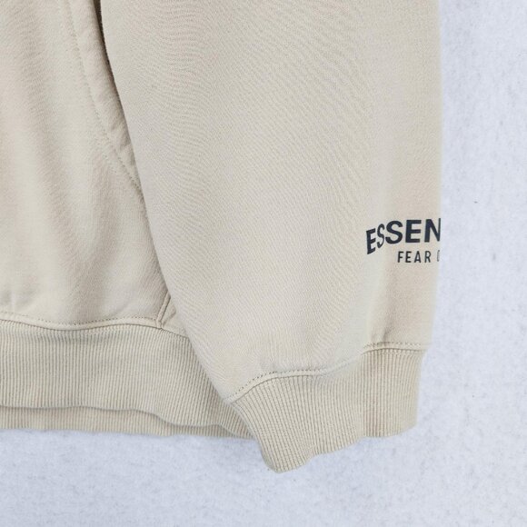 Fear Of God Essentials Hoodie Men Medium Desert Cream Cotton Pullover Sweatshirt - Picture 3 of 14